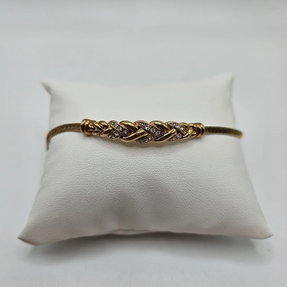 VINTAGE Gold Tone Braided Rhinestone Dainty Adjustable Bracelet